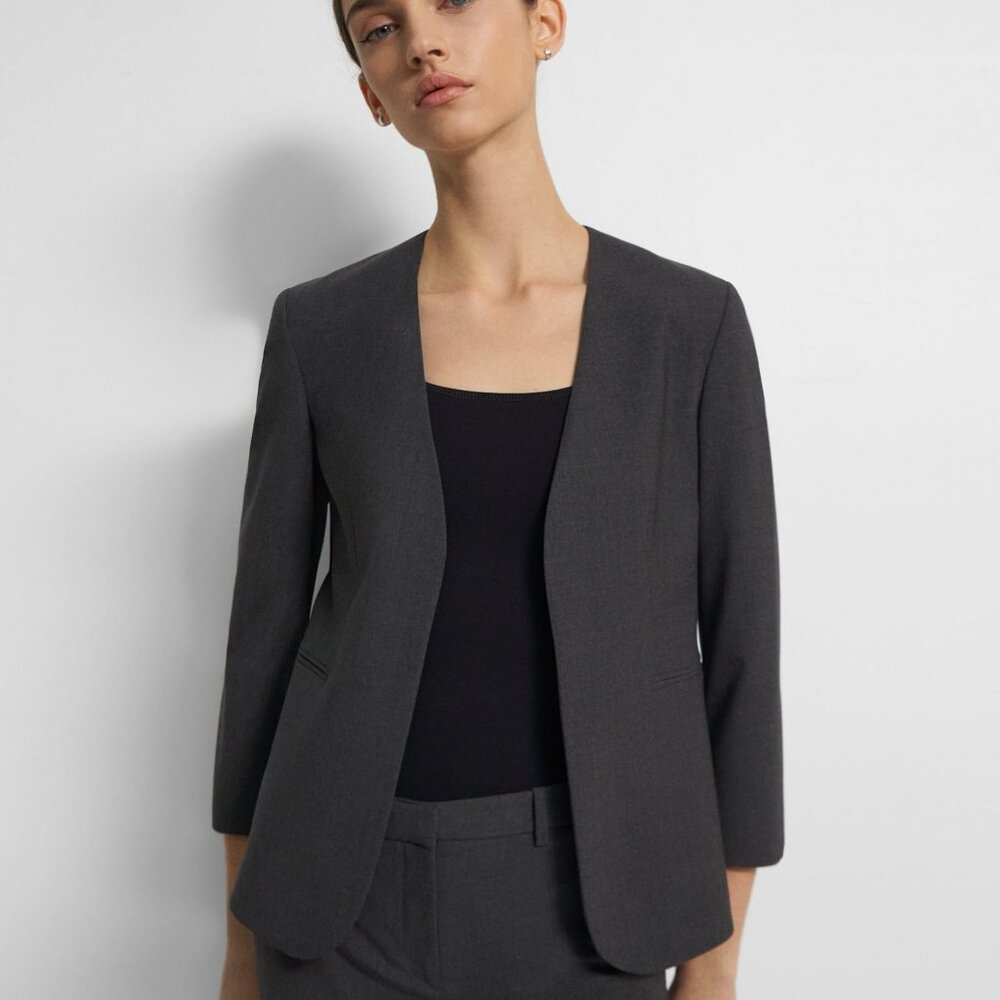 Theory Lindrayia Good Wool Blazer in Charcoal Melange Size 12